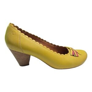 Josef Seibel Leather Pump Yellow Green Size 9 Scalloped Edge